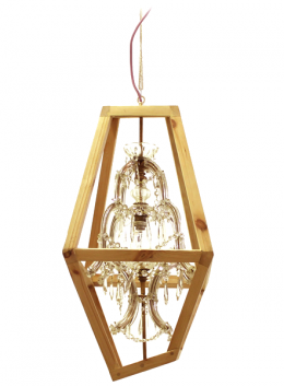 Crystal chandelier is protected by a wood frame with diamond shape - Marcantonio design